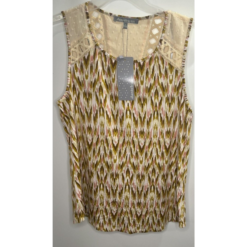 Daniel Rainn Crochet Swiss Dot Printed Knit Tank Top Waicy Oat‎ Size Medium NWT